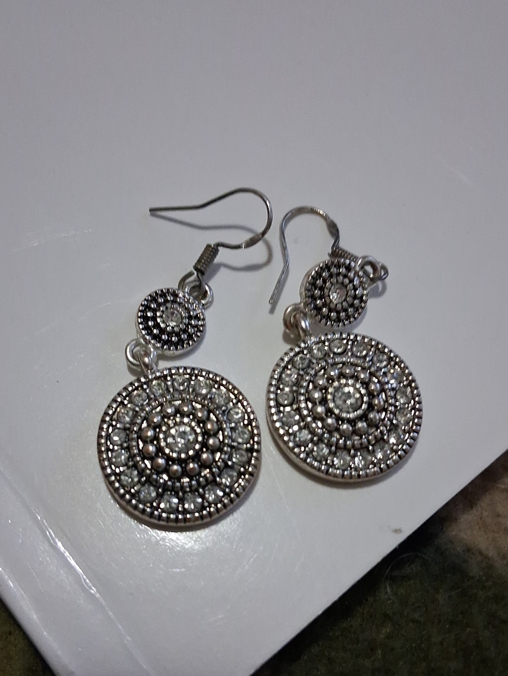 Silver Tone Crystal Circle Drop Earrings